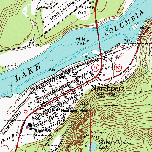Topographic Map of Stevens County Fire District 11 Northport Station 2, WA