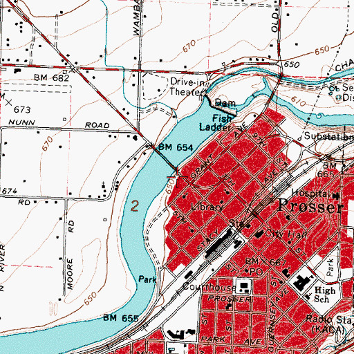 Topographic Map of Prosser Fire District 3 Station 310, WA