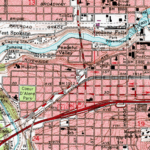 Topographic Map of Spokane Fire Department Station 4, WA