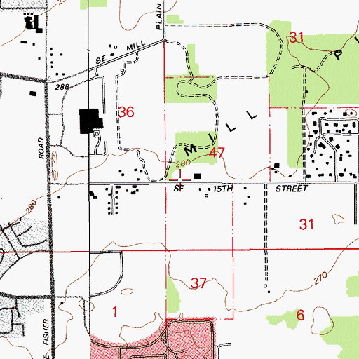 Topographic Map of Vancouver Fire Department Fisher's Landing Station 9, WA