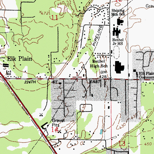 Topographic Map of Pierce County Fire District 6 Central Pierce Fire and Rescue Station 64, WA
