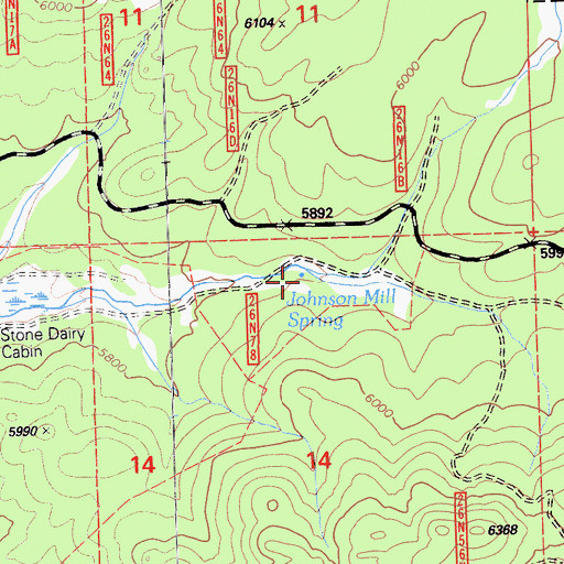 Topographic Map of Johnson Mill Spring, CA