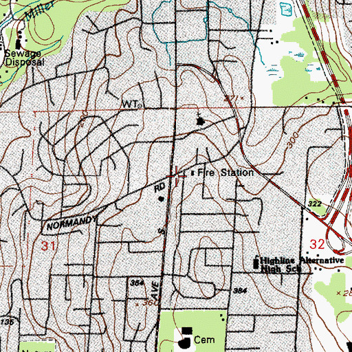 Topographic Map of King County Fire Protection District 2 Station 29, WA