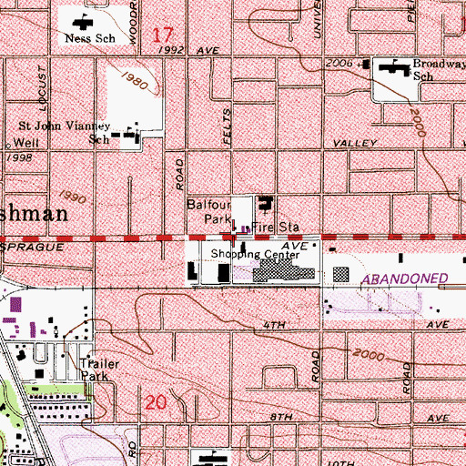 Topographic Map of Spokane Valley Fire Department Station 1, WA