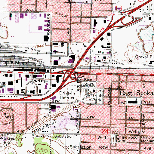 Topographic Map of Spokane Valley Fire Department Station 6 Edgecliff, WA