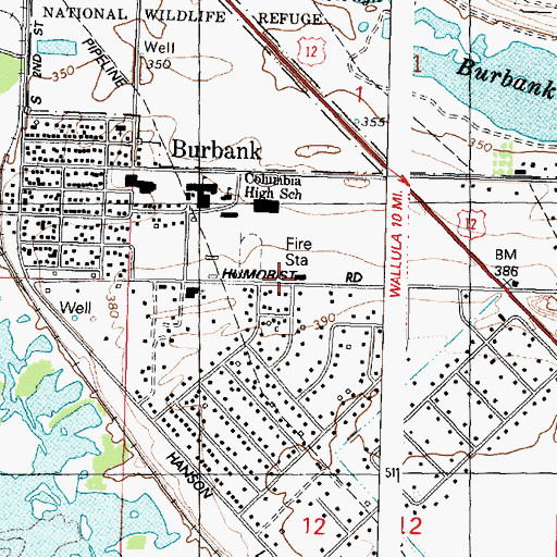 Topographic Map of Walla Walla County Fire District 5 Station 51, WA