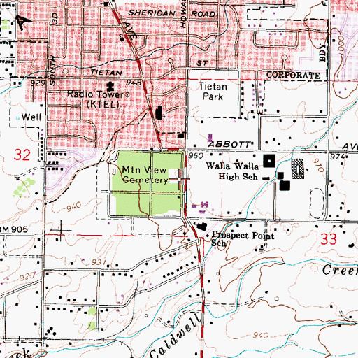 Topographic Map of Walla Walla County Fire District 4 Station 41, WA
