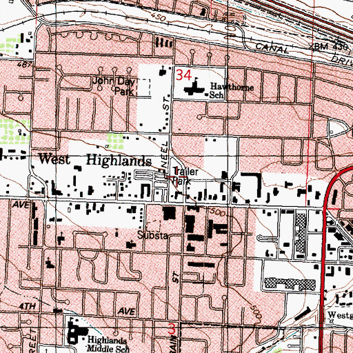 Topographic Map of Kennewick Fire Department Station 2, WA