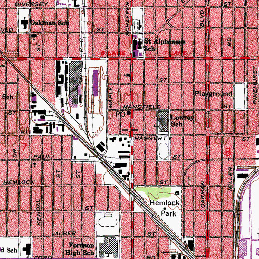 Topographic Map of Dearborn Fire Department Station 4, MI