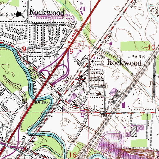 Topographic Map of Rockwood Fire Department, MI