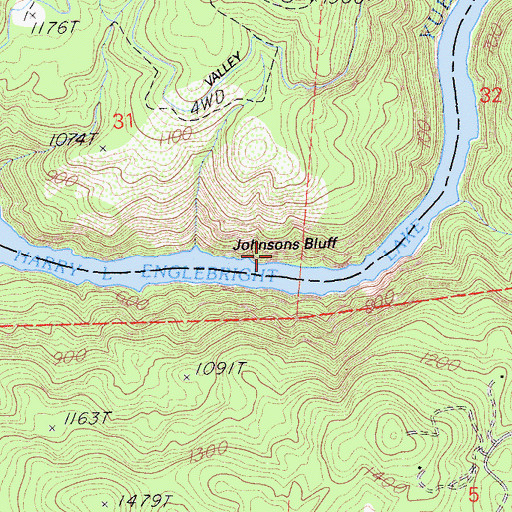 Topographic Map of Johnsons Bluff, CA