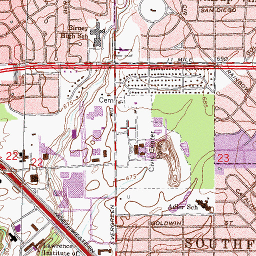 Topographic Map of Southfield Fire Prevention Bureau, MI
