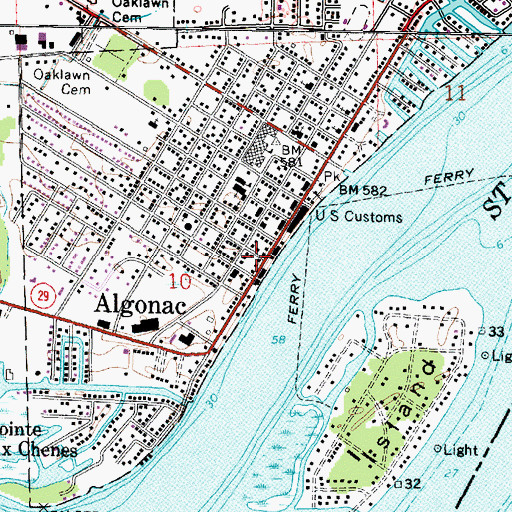 Topographic Map of Algonac Fire Department, MI