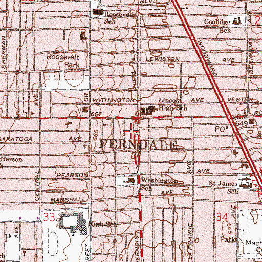 Topographic Map of Ferndale Fire Department, MI