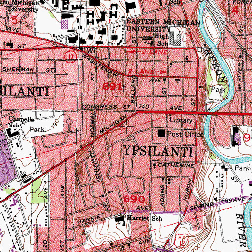 Topographic Map of Ypsilanti Fire Department, MI