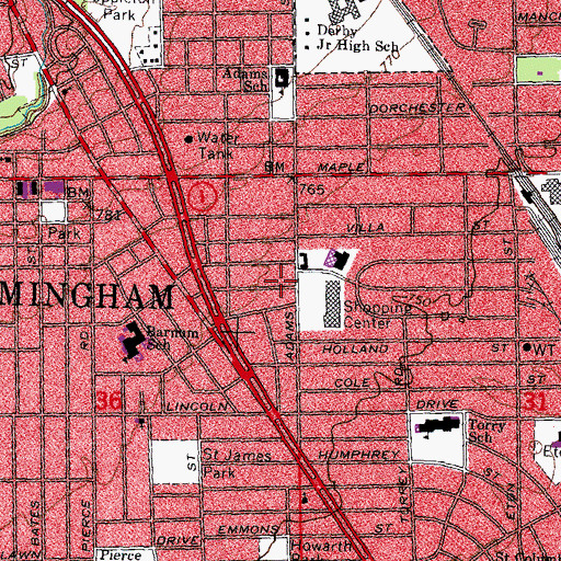 Topographic Map of Birmingham Fire Department Adams Station, MI