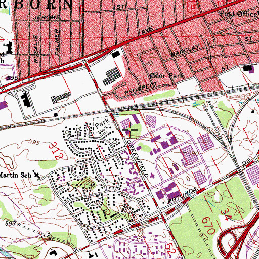 Topographic Map of Dearborn City Fire Chiefs Office, MI