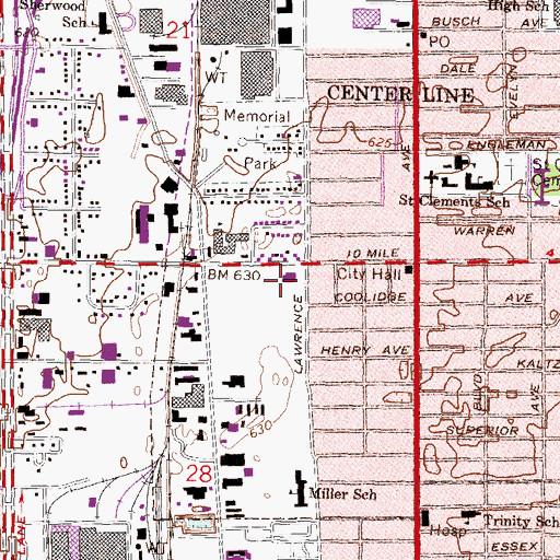Topographic Map of Center Line Department of Public Safety Fire Station, MI