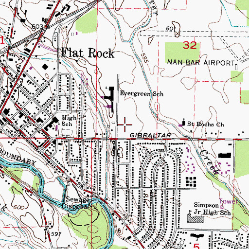 Topographic Map of Flat Rock Fire Department, MI