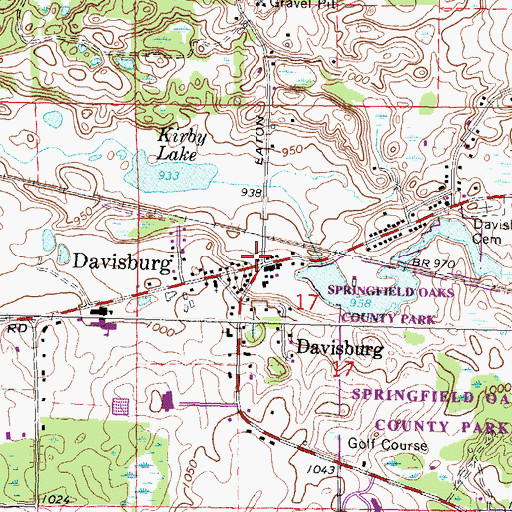 Topographic Map of Springfield Township Fire Department Station 1, MI