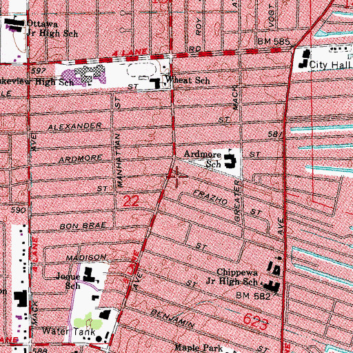 Topographic Map of Saint Clair Shores Fire Department Station 1 Headquarters, MI