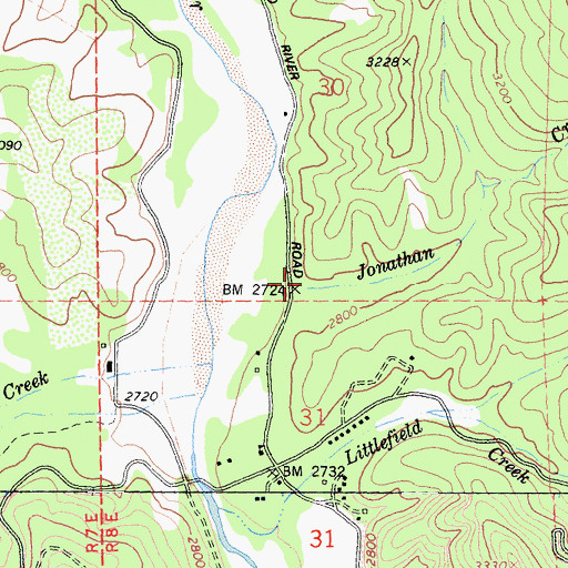 Topographic Map of Jonathan Creek, CA