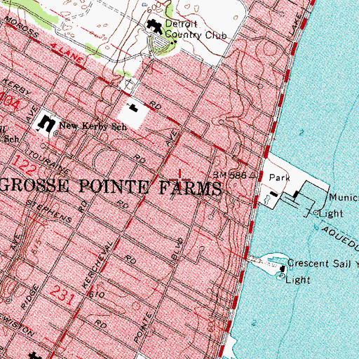 Topographic Map of Grosse Pointe Farms Department of Public Safety Fire Station, MI