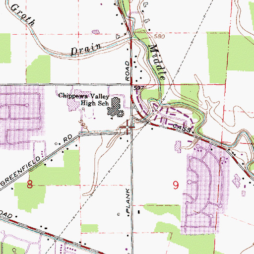 Topographic Map of Clinton Township Fire Rescue and Emergency Medical Services Station 4 Headquarters, MI