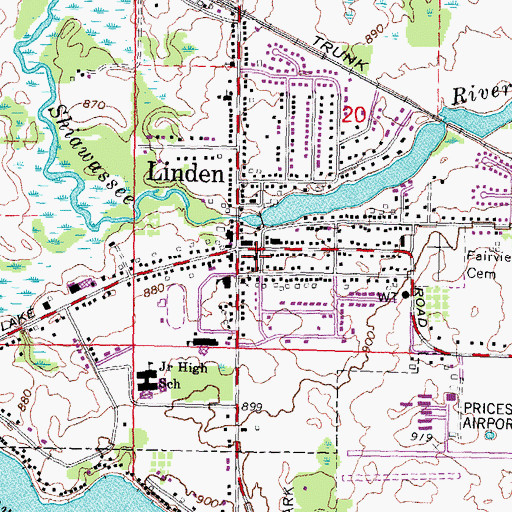 Topographic Map of Linden City Fire Department, MI