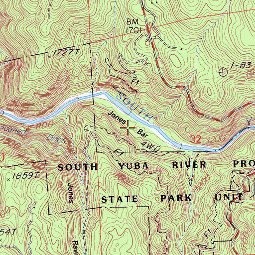 Topographic Map of Jones Bar, CA