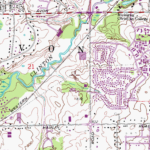 Topographic Map of Rochester Hills Fire Department Station 1 Headquarters, MI