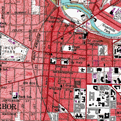 Topographic Map of City of Ann Arbor Fire Department Station 1, MI