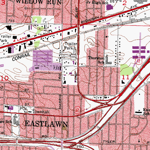 Topographic Map of Ypsilanti Township Fire Department Station 1 Headquarters, MI