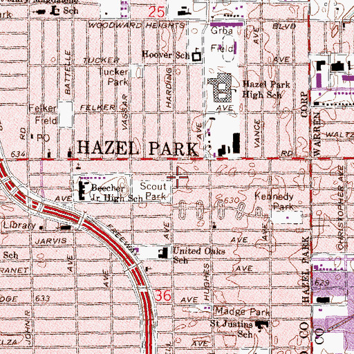 Topographic Map of Hazel Park Fire Department, MI