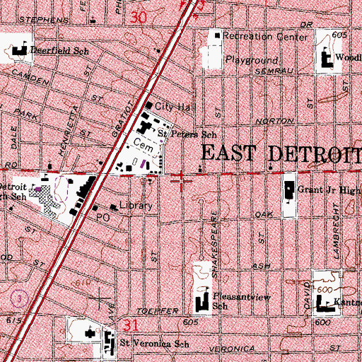 Topographic Map of Eastpointe Fire and Rescue, MI
