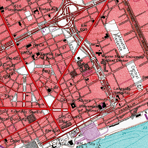 Topographic Map of Detroit Police Department, MI