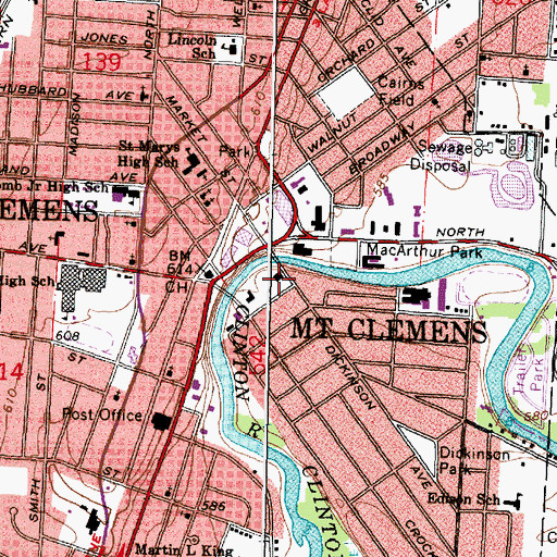 Topographic Map of Mount Clemens Fire Department, MI