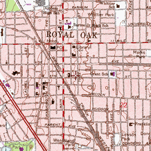 Topographic Map of Royal Oak Fire Department Station 1, MI