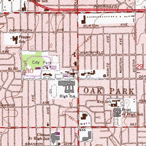 Topographic Map of Oak Park Fire Marshal, MI