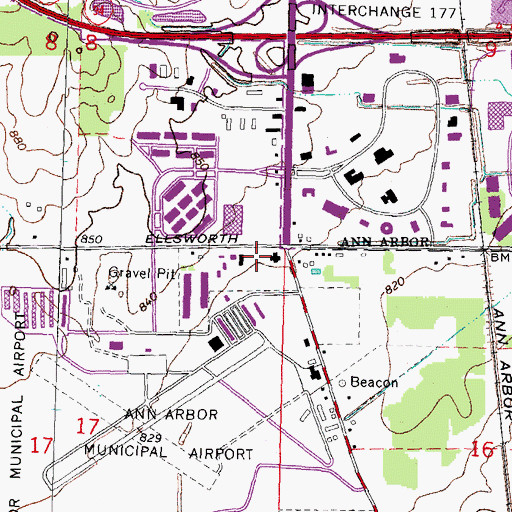 Topographic Map of Pittsfield Charter Township Fire Department Station 3, MI