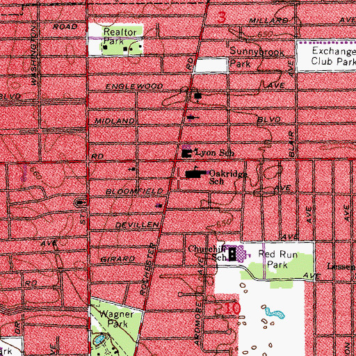 Topographic Map of Royal Oak Fire Department Station 3, MI