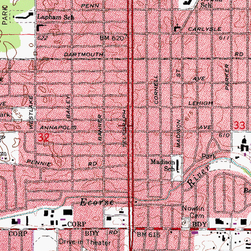 Topographic Map of Dearborn Heights Fire Department Station 1, MI