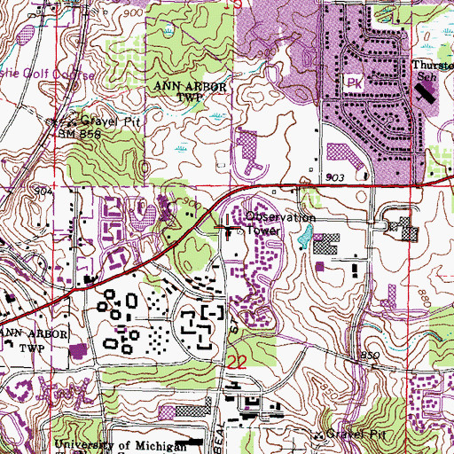 Topographic Map of Ann Arbor Fire Department Station 5, MI