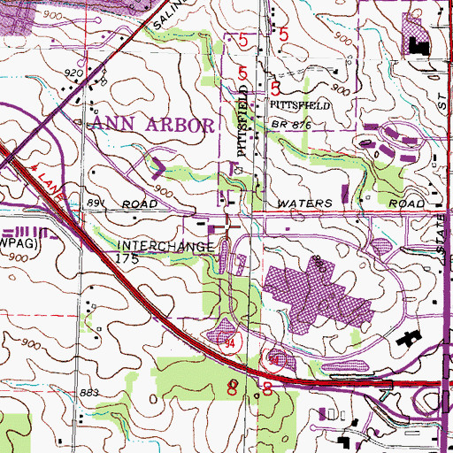 Topographic Map of Ann Arbor Fire Department Station 6, MI