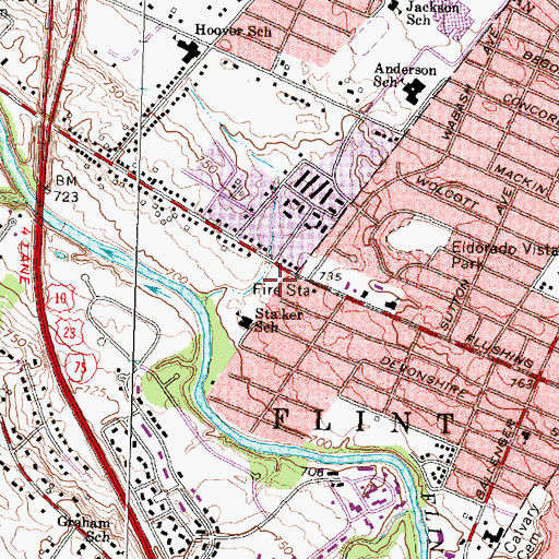 Topographic Map of Flint Township Fire Department Station 2, MI