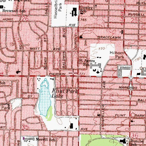 Topographic Map of City of Flint Fire Department Station 6, MI