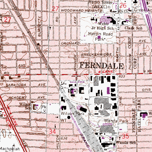 Topographic Map of Ferndale Fire Department Station 2, MI