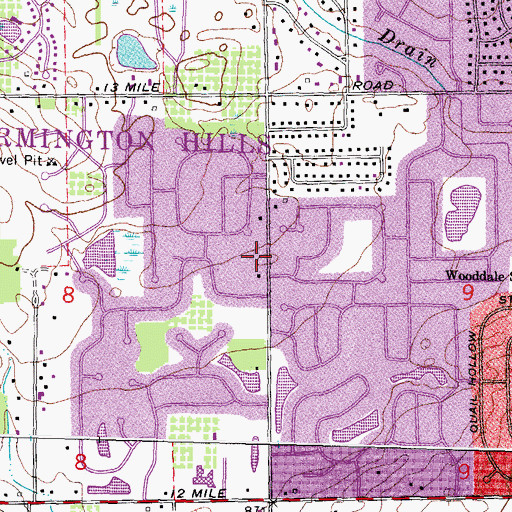 Topographic Map of Farmington Hills Fire Department Station 4, MI