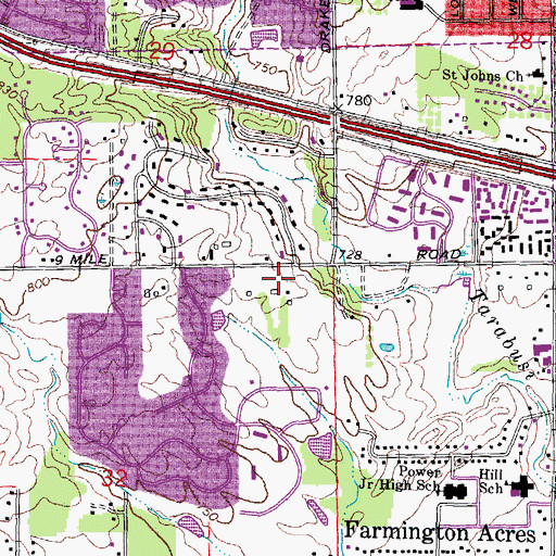 Topographic Map of Farmington Hills Fire Department Station 1, MI