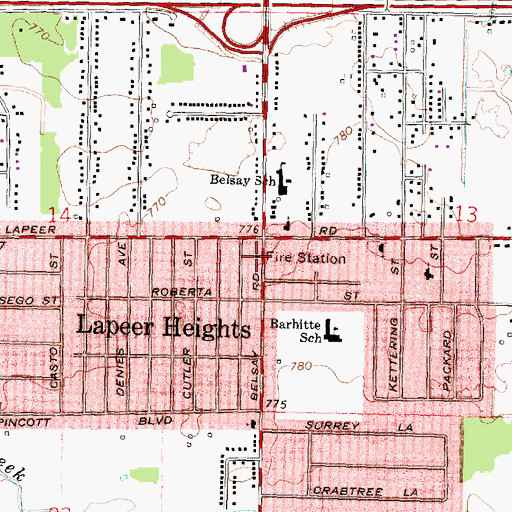 Topographic Map of Burton City Fire Station 2, MI
